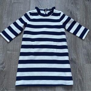 Classic Prep Girls Navy & White Striped Ruffle Collar Dress size 6